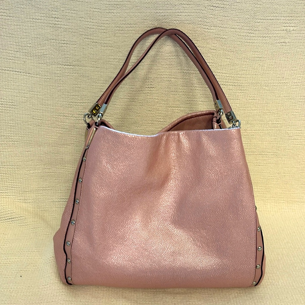 Coach Studded Pink Pebbled Leather Ashley Shoulder Bag